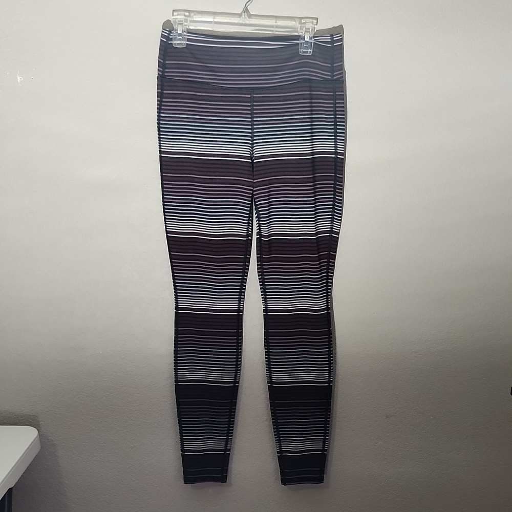 Athleta Leggings Womens Size L Pants Athletic Stripe Black Maroon Tan